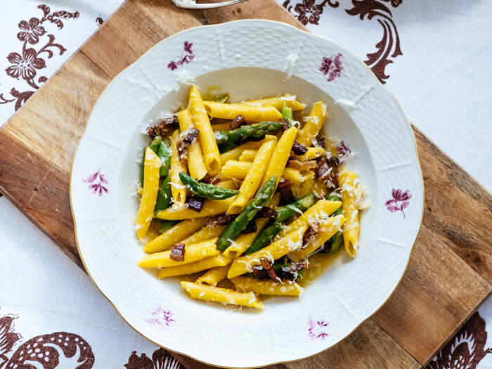 Penne with Asparagus & Pancetta Recipe