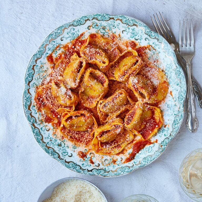 Aubergine Parmigiana Tortelloni with Tomato Sauce