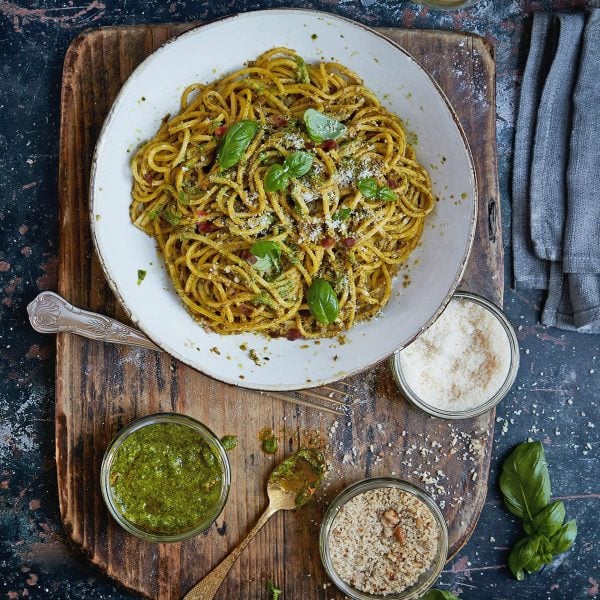 Tonnarelli With Genovese Pesto & Guanciale - La Tua Pasta