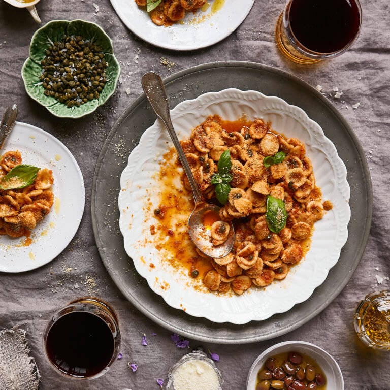 Orecchiette Pasta with Red Pesto & Capers