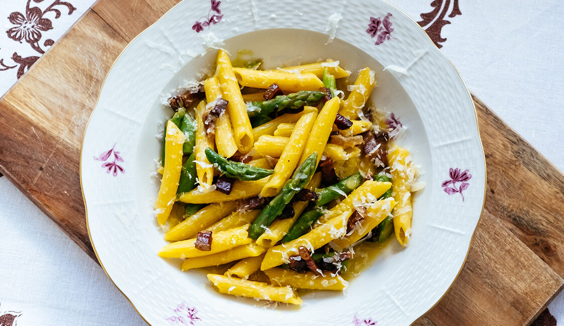 Penne with Asparagus & Pancetta Recipe